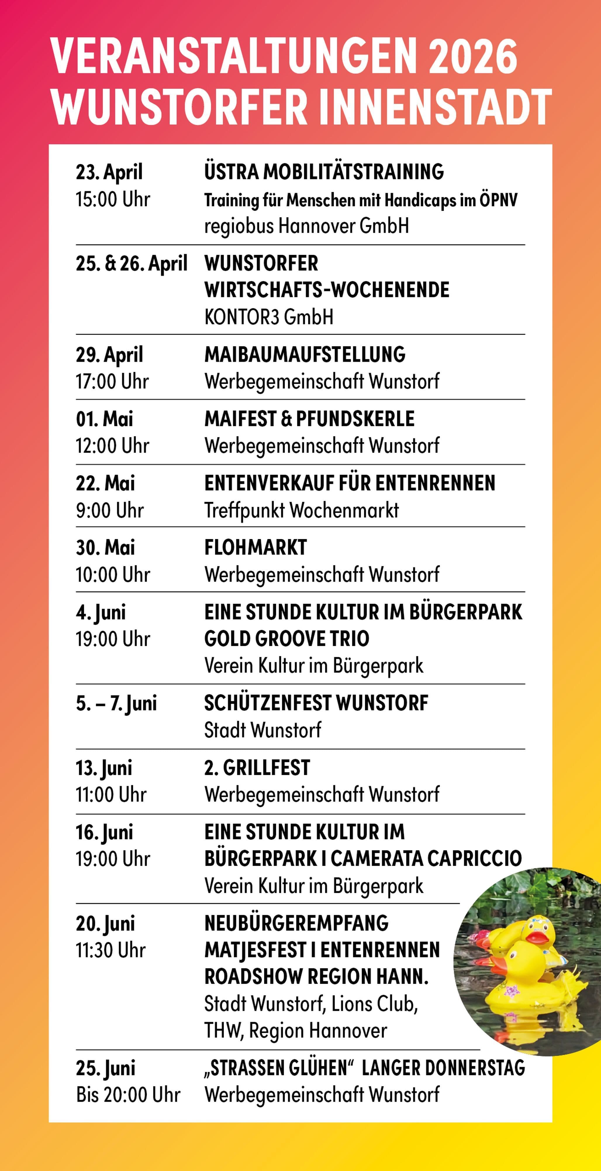 Kurzmitteilung: Neuer Flyer bündelt Wunstorfs Innenstadt-Termine 2026