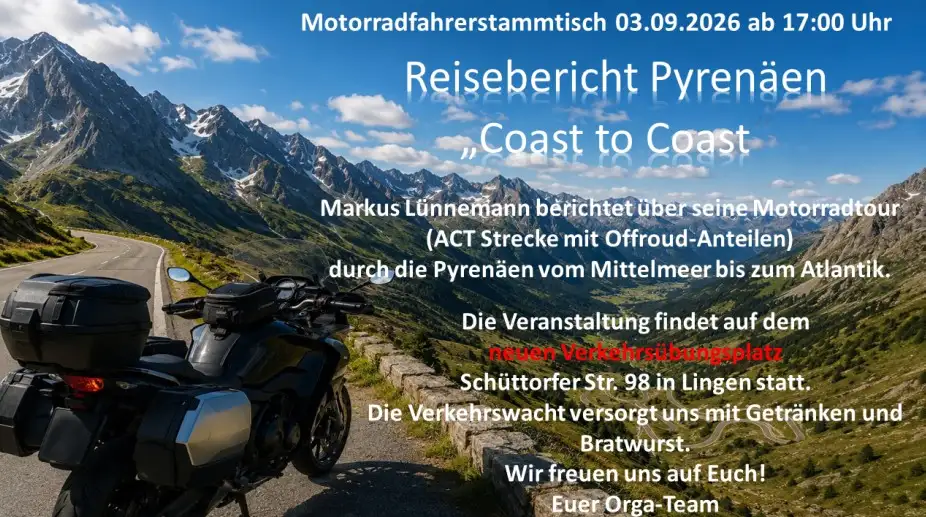 POL-EL: Lingen - Motorradfahrerstammtisch am 3. September 2026