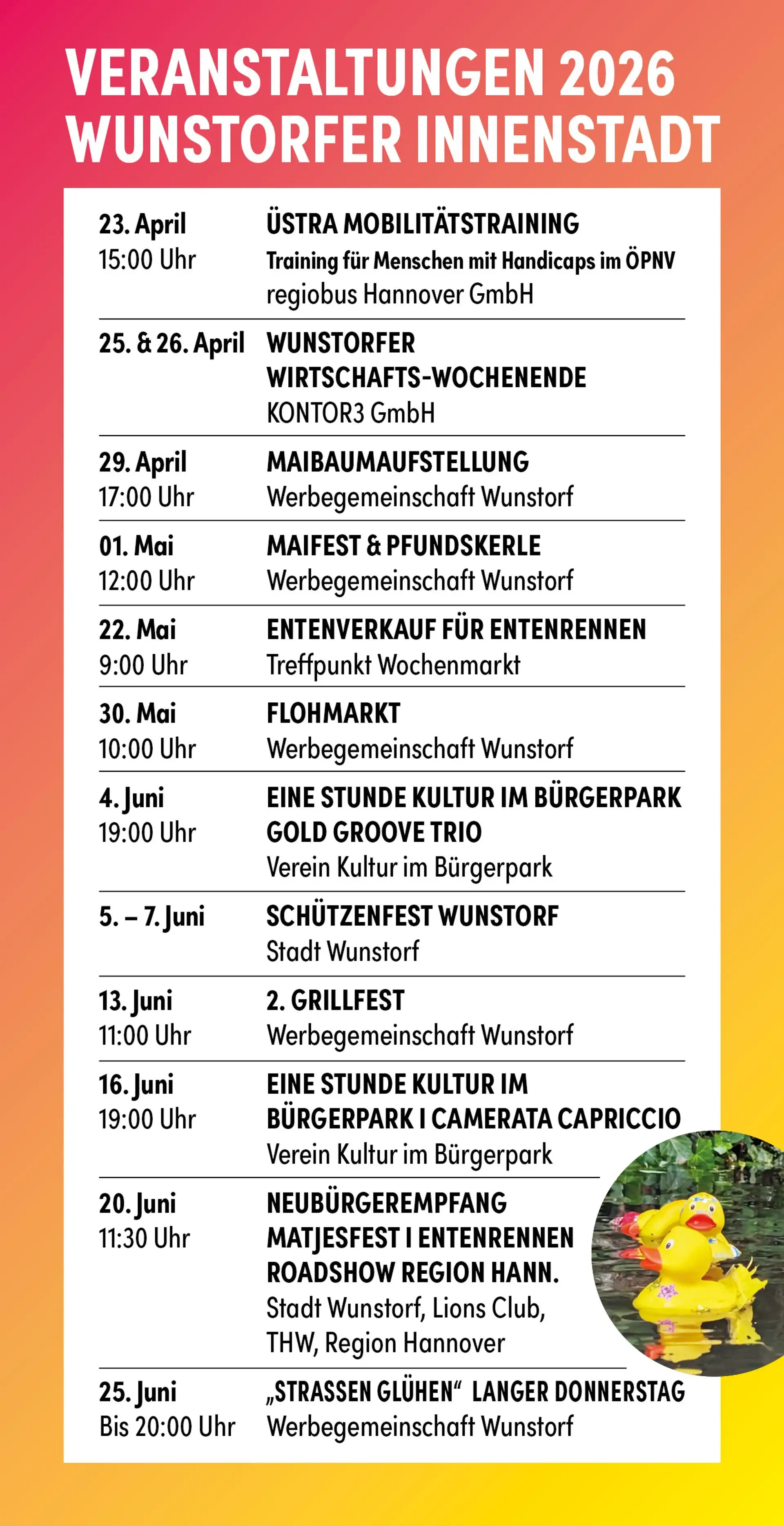 Kurzmitteilung: Neuer Flyer bündelt Wunstorfs Innenstadt-Termine 2026