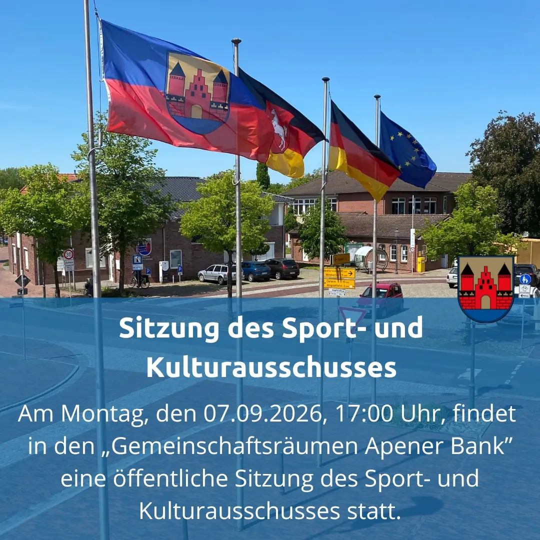 Öffentliche Sitzung des Sport- und Kulturausschusses in den Gemeinschaftsräumen der Apener Bank